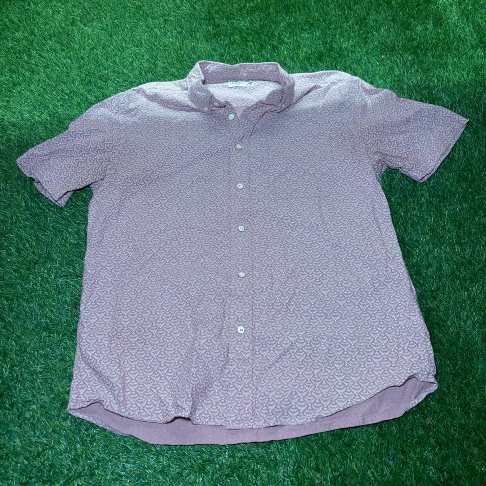 Faherty Brand Mens Large Pink Geometric Fan Print Short Sleeve Button Down Shirt